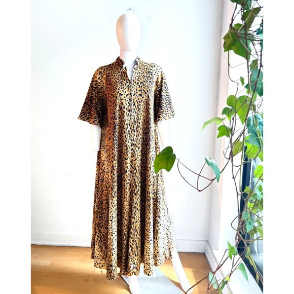 Vintage Animal Print Short sleeve A line Trapeze House Dress XXL - Picture 1 of 10